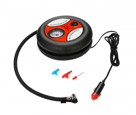 Compresor Aer Auto In Forma De Anvelopa, 12V, 260 PSI, 20l/minut, Pompa Pentru Umflare Anvelopa, Roti Bicicleta Sau Mingi, Negru-rosu [12]