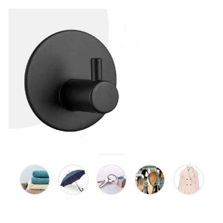Cuier cu adeziv super rezistent, pentru baie sau bucatarie, negru mat [3]