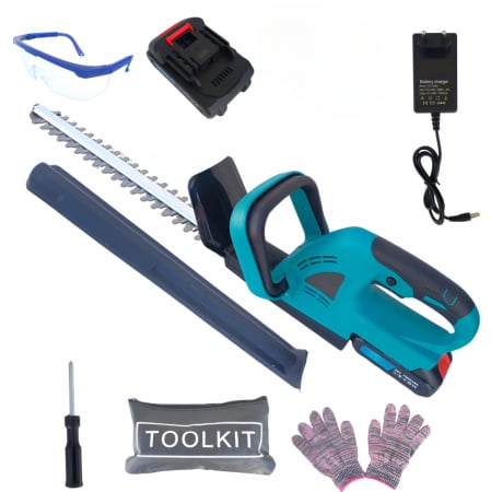 Scule multifunctionale si accesorii - Foarfeca Profesionala pentru Tuns Gard viu si Arbusti, Cu 1 Acumulator, 36V 5AH, Lama 50 cm, Maner Ajustabil, Distanta Dinti 17 mm, Angrenaj Metalic, Culoare Albastru