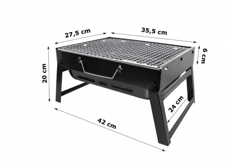 Gratar Pliabil, pentru Camping, Compact, Rezistent, Otel inoxidabil, 35x26x20cm, Negru, eSimplu [6]