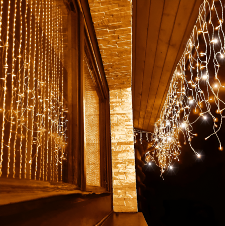 Instalatie De Craciun Tip Perdea, 12 M, 300 LED -uri, Pentru Exterior/Interior, Fir Alb, Culoare Alb Cald [5]