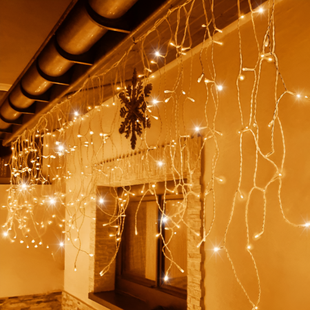 Instalatie De Craciun Tip Perdea, 12 M, 300 LED -uri, Pentru Exterior/Interior, Fir Alb, Culoare Alb Cald [7]
