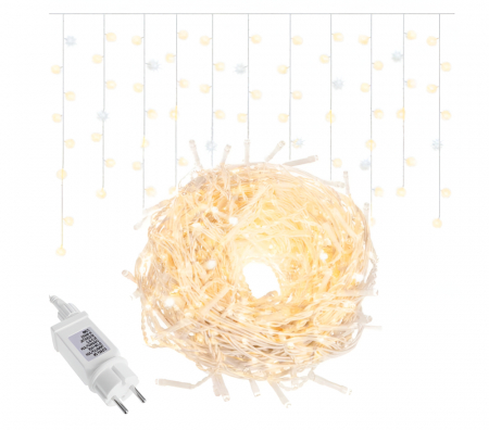 Stickere decorative - Instalatie De Craciun Tip Perdea, 12 M, 300 LED -uri, Pentru Exterior/Interior, Fir Alb, Culoare Alb Cald