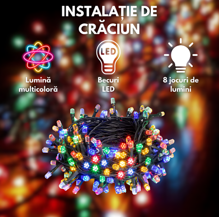 Instalatie de Craciun Tip Rola, eSimplu®, 480 Becuri LED, 100 m Liniari, pentru Interior/Exterior, Multicolor [1]