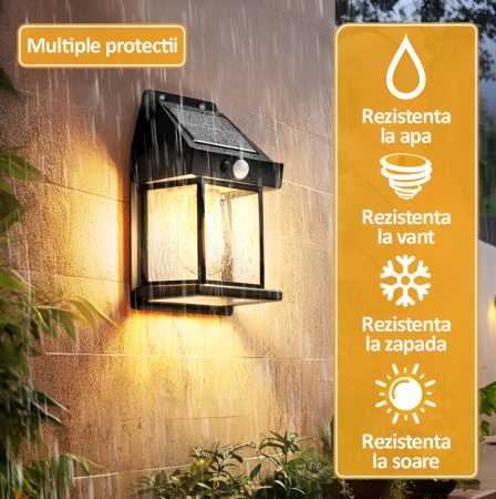 Lampa Solara de Exterior cu Bec, 3 Moduri de Functionare, Senzori de Miscare si Lumina, Stare de Veghe, Lumina Calda, Rezistenta la Apa, Negru [2]
