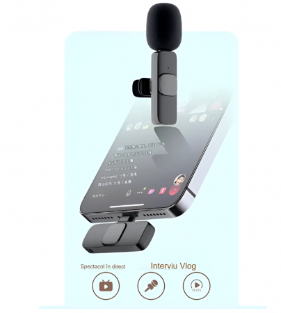 Microfon Wireless Lavaliera, compatibil cu Dispozitivele Android, Portabil, Mufa Conectare USB-C, potrivit pentru Inregistrari, Transmisii Live, TikTok, Instagram, YouTube, Negru [4]