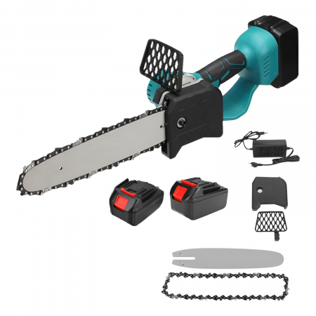 Scule multifunctionale si accesorii - Mini Drujba cu 2 Acumulatori, Profesional, Lama 8", 550 W, 21 V, 5 aH, Accesorii, Albastru