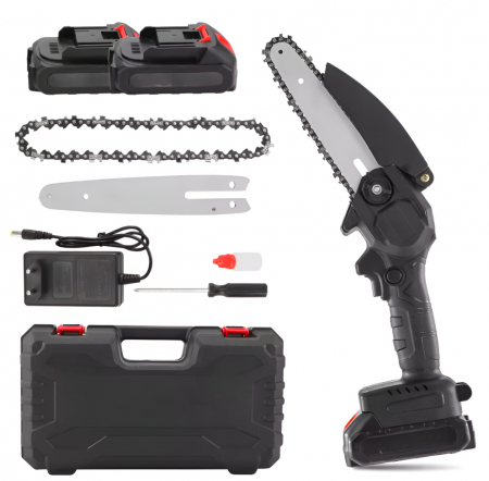 Scule multifunctionale si accesorii - Mini fierastrau 700W cu Lant Electric Portabil, 36 V, 4500mAh, 2 Acumulatori, 2 Lanturi, Negru, Dimensine Lama 11 cm