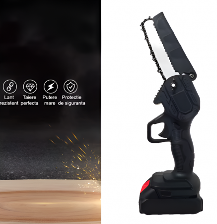 Mini fierastrau 700W cu Lant Electric Portabil, 36 V, 4500mAh, 2 Acumulatori, 2 Lanturi, Negru, Dimensine Lama 11 cm [2]