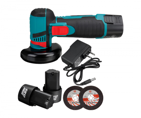Scule multifunctionale si accesorii - Mini Polizor Flex Unghiular Portabil,  2 acumulatori 12V, 750W, 1500 mAh, 19500 rpm, 2 discuri 76 mm, Autonomie Mare, Verde/Negru