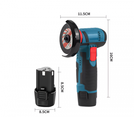 Mini Polizor Flex Unghiular Portabil, 2 Acumulatori 12V, 1500W, 3000 mAh, 19500 rpm, 6 Discuri Incluse, Cutie de Transport, Autonomie Mare, Verde/Negru [3]