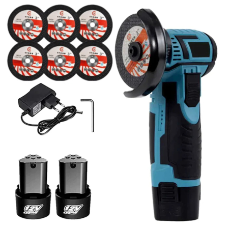 Casa & Gradina - Mini Polizor Flex Unghiular Portabil, eSimplu®, 2 acumulatori 12V, 750W, 1500 mAh, 19500 rpm, 6 discuri 76 mm, Puternic, Verde/Negru