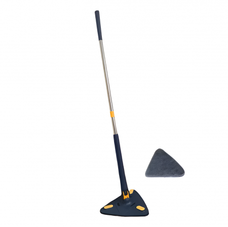 Maturi, Mopuri si Galeti - Mop cu Cap Triunghiular + 2 Rezerve, Rotativ, Telescopic, Curatare Usoara, Lungime Maxima 127 cm