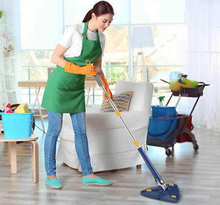 Mop cu Cap Triunghiular + 2 Rezerve, Rotativ, Telescopic, Curatare Usoara, Lungime Maxima 127 cm [8]