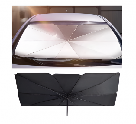 Parasolar Auto Pliabil Tip Umbrela, Negru/Argintiu, Universal, Protectie UV, 130X75cm [1]