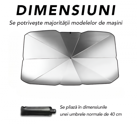 Parasolar Auto Pliabil Tip Umbrela, Negru/Argintiu, Universal, Protectie UV, 130X75cm [6]