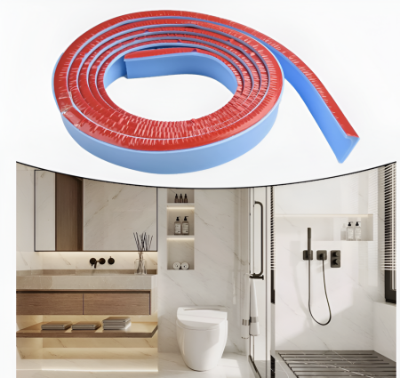 Prag de dus autoadeziv, flexibil, pentru cabina de dus, rezistent la mucegai, impermeabil, silicon, albastru, 1.5 m, model 90° [1]