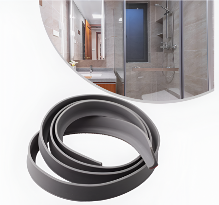 Prag de dus autoadeziv, flexibil, pentru cabina de dus, rezistent la mucegai, impermeabil, silicon, gri, 1.5 m, model 90° [2]