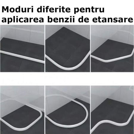 Prag de dus autoadeziv, flexibil, pentru cabina de dus, rezistent la mucegai, impermeabil, silicon, gri, 1 m, model 90° [4]