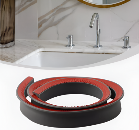 Prag de dus autoadeziv, flexibil, pentru cabina de dus, rezistent la mucegai, impermeabil, silicon, negru, 1.5 m, model 90° [3]