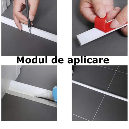 Prag de dus autoadeziv, flexibil, pentru cabina de dus, rezistent la mucegai, impermeabil, silicon, negru, 1 m, model 90° [4]