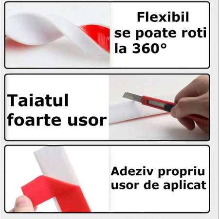 Prag de dus autoadeziv, flexibil, pentru cabina de dus, rezistent la mucegai, silicon, impermeabil, alb, 1 m, model 90° [4]
