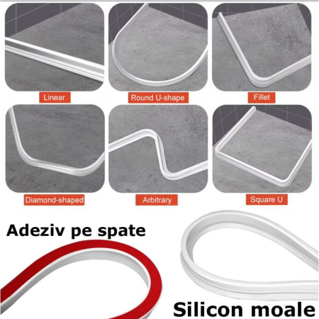 Prag de dus autoadeziv, flexibil, pentru cabina de dus, silicon, rezistent la mucegai, impermeabil, albastru, 2 m, model 90° [5]