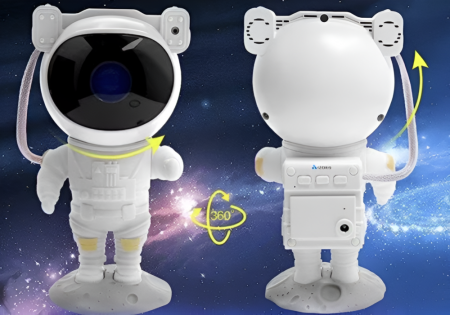 Proiector de Stele in Forma de Astronaut pe Luna, LED, Cap Rotativ, Telecomanda, 8 Moduri de Proiectii, Luminozitate Reglabila, Alb, 23x10x12 cm [9]
