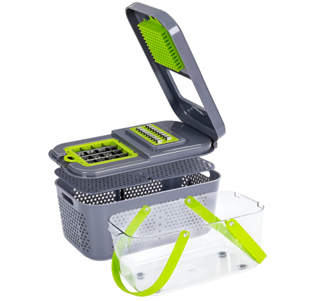 Razatoare Multifunctionala 22 de Piese pentru Legume si Fructe, cu Functie de Caserola, Lame din Otel Inoxidabil si Maner Protectie, Verde/Gri [8]