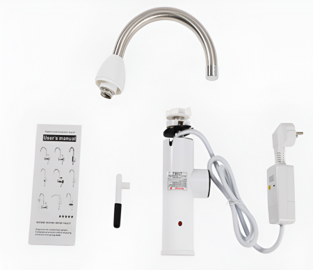 Robinet Electric, Putere 3000W, Inox, Pentru incalzire apa instant, Montare pe chiuveta, Cu display si rotire 360 grade, Temperatura Maxima 60 C, presiunea apei 0.04-0.5MPa, Premium, Alb [3]