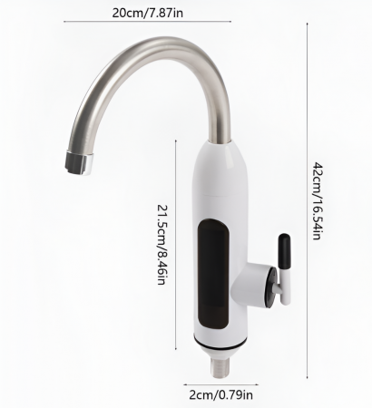 Robinet Electric, Putere 3000W, Inox, Pentru incalzire apa instant, Montare pe chiuveta, Cu display si rotire 360 grade, Temperatura Maxima 60 C, presiunea apei 0.04-0.5MPa, Premium, Alb [2]
