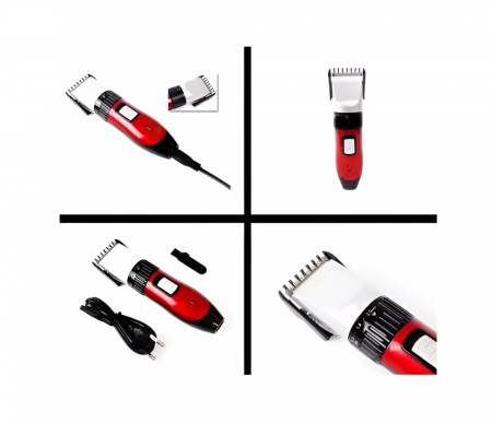 Set Masina de Tuns si Ras pentru Barbati, 4 Gratare Incluse, Sticluta de Ulei, Negru/Rosu [5]