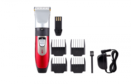 Ingrijire personala & Cosmetice - Set Masina de Tuns si Ras pentru Barbati, 4 Gratare Incluse, Sticluta de Ulei, Negru/Rosu