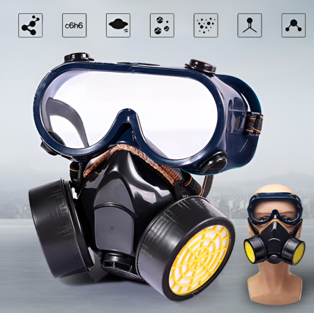 Set Ochelari si Masca de Protectie, Pentru Lucrul in Mediu Chimic, 2 Filtre de Carbon Activ, Protectie Impotriva Vaporilor, Vopselei sau Prafului, Negru [4]