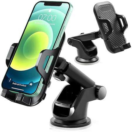 Suport Auto pentru Telefon, Montare pe Parbriz sau Bord, Reglare 360°, Universal, Negru [8]