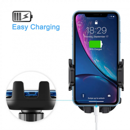 Suport Auto pentru Telefon, Montare pe Parbriz sau Bord, Reglare 360°, Universal, Negru [7]