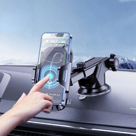 Suport Auto pentru Telefon, Montare pe Parbriz sau Bord, Reglare 360°, Universal, Negru [6]