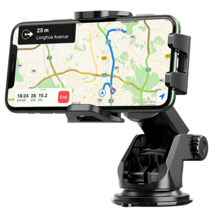 Suport Auto pentru Telefon, Montare pe Parbriz sau Bord, Reglare 360°, Universal, Negru [9]