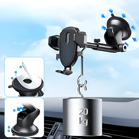 Suport Auto Pentru Telefon, Picior Ajustabil 360, Marime Universala, Negru [2]