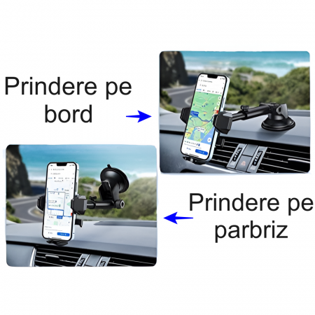 Suport Auto Pentru Telefon, Picior Ajustabil 360, Marime Universala, Negru [6]