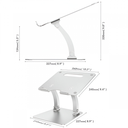 Suport pentru Laptop, Portabil, pentru Corectare Postura, Inclinabil, Pliabil, Ergonomic, Aluminiu [11]