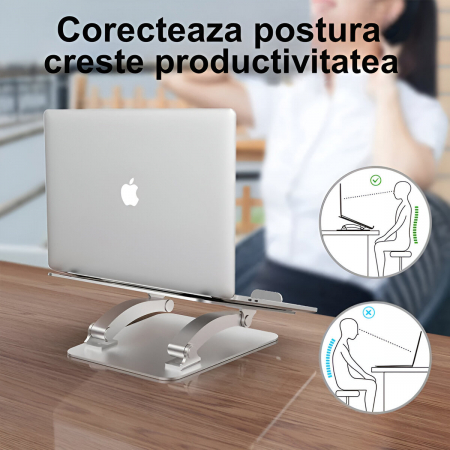 Suport pentru Laptop, Portabil, pentru Corectare Postura, Inclinabil, Pliabil, Ergonomic, Aluminiu [7]