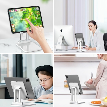 Suport Telefon/Tableta, Inaltime Reglabila, Pliabil, Alb [2]