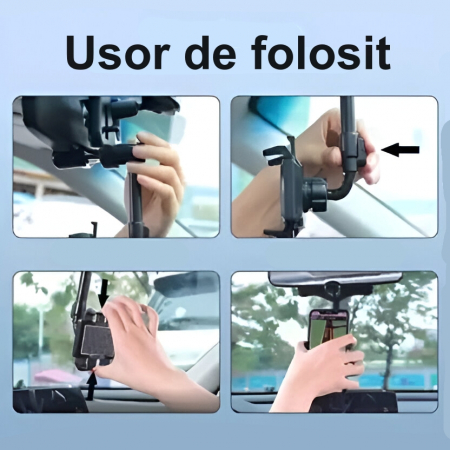 Suport Telescopic de Telefon, Pentru Masina, Dimensiune Reglabila, Rotatie 360, Negru [7]