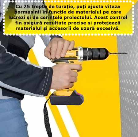 Trusa Masina de Gaurit si Insurubat, eSimplu®, 500W, Extra Accesorii 119 Piese, 2 Acumulatori 36V 8.0 Ah, Mandrina Rapida 13mm, 3000 RPM, 8000mAh, Statie Incarcare, Design Modern, Cutie transport [1]