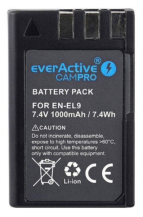 Acumulator camera EverActive CamPRO EN-EL9 / EN-EL9e 7.4V 1000mAh Li-Ion Compatibil Nikon [2]