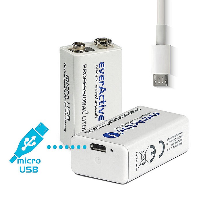 Acumulator tip 9V Li-ion 550mAh 1200 cicluri 6F22 cu incarcare directa la micro USB [2]