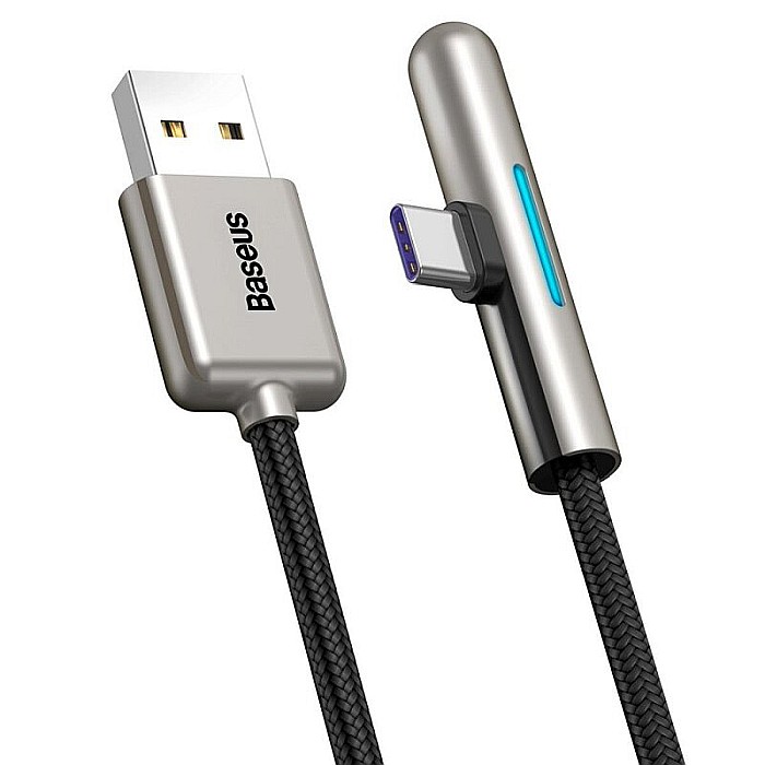 Cablu USB la USB Tip C Baseus Iridescent Lamp 90 and deg Elbow 4A 40W 1m CAT7C-B01 date si incarcare, negru [3]