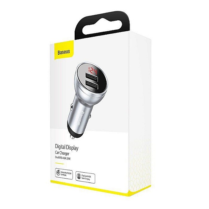 Incarcator Auto Baseus Digital Display Dual USB 4.8A 24W CCBX-0S Silver [2]
