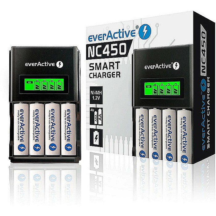 Incarcator smart cu 4 canale pentru acumulatori AA (R6) sau AAA (R3) 1.2V Ni-MH EverActive NC450 [2]